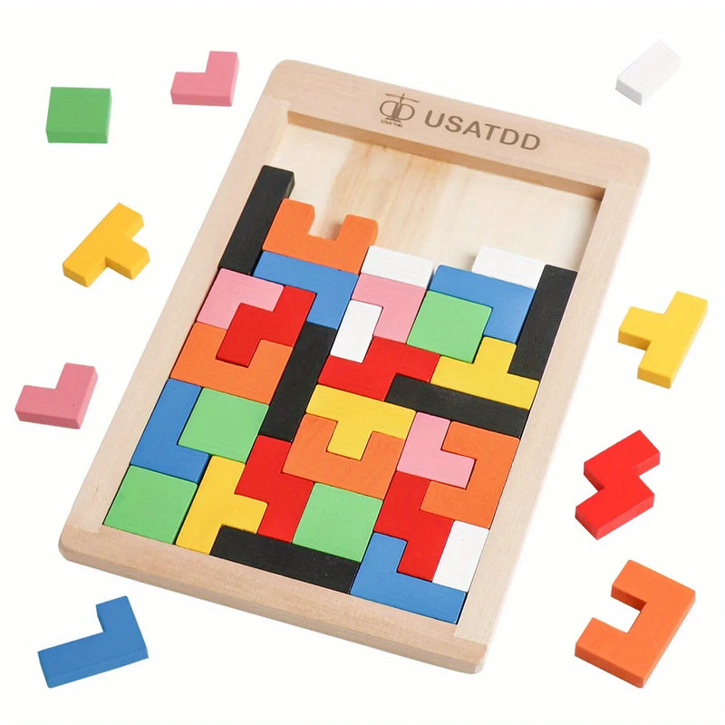 Quebra-Cabeça de Blocos em Madeira – Tangram Colorido e Educativo para Crianças e Bebês