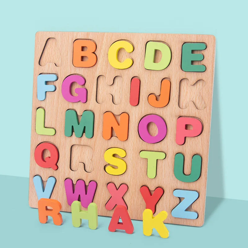 Brinquedos Montessori Quebra-cabeça de Madeira para Bebê, Jogos de Combinar, Alfabeto e Formato Numérico, Brinquedos Educativos Infantis, 1 Ano, 2 Anos, 3 Anos