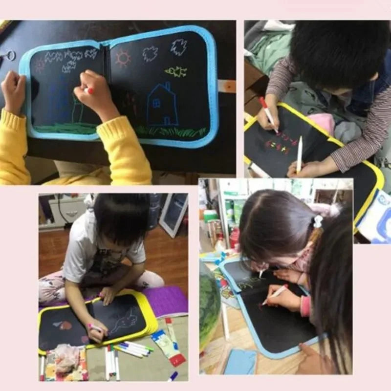 Quadro Mágico Infantil para Desenho – Livro Educativo com 6 Páginas Reutilizáveis e Canetas de Giz à Base de Água