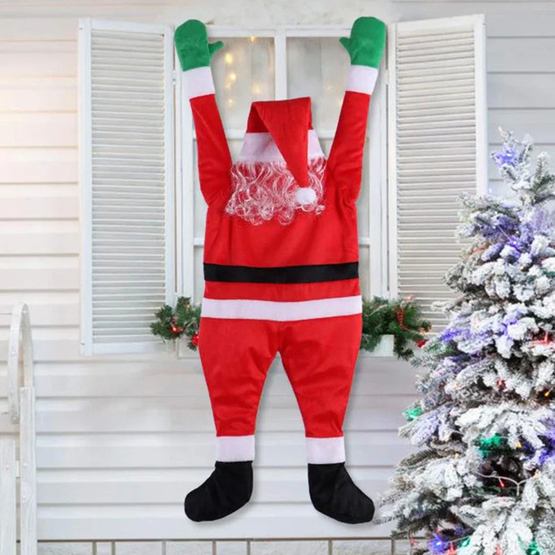 Decoração de Natal Suspensa de 1,7m – Papai Noel de Pelúcia Escalando Janela, Varanda ou Chaminé