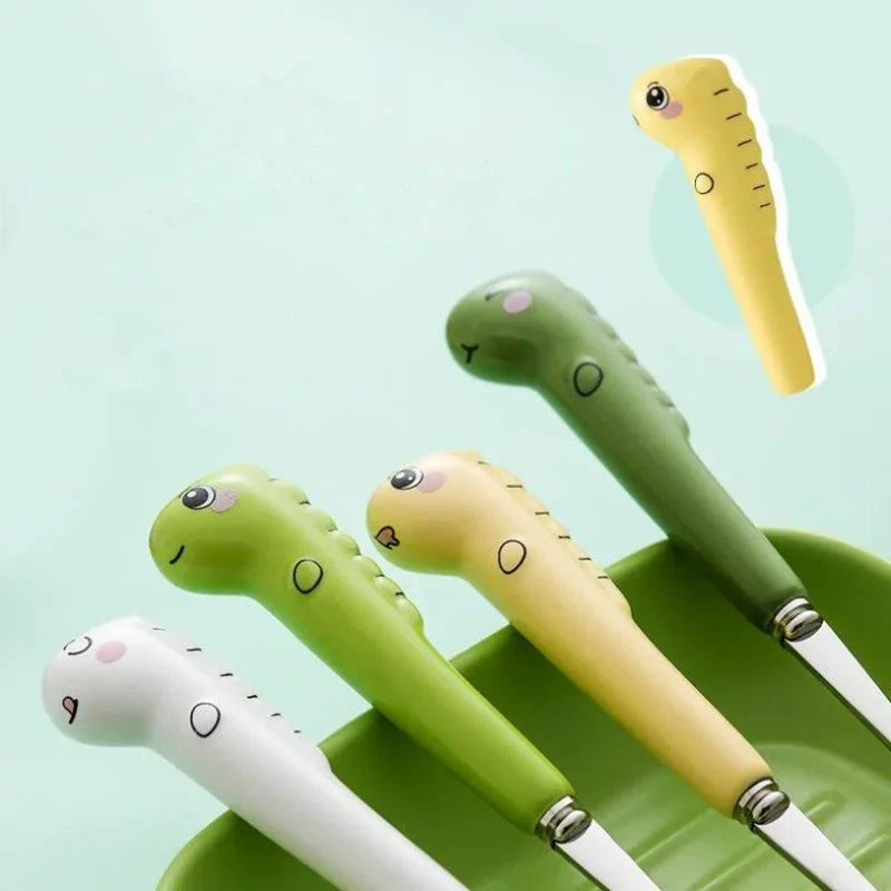 Conjunto de Talheres Dinossauro Divertido: Colher e Garfo de Cerâmica para Crianças!