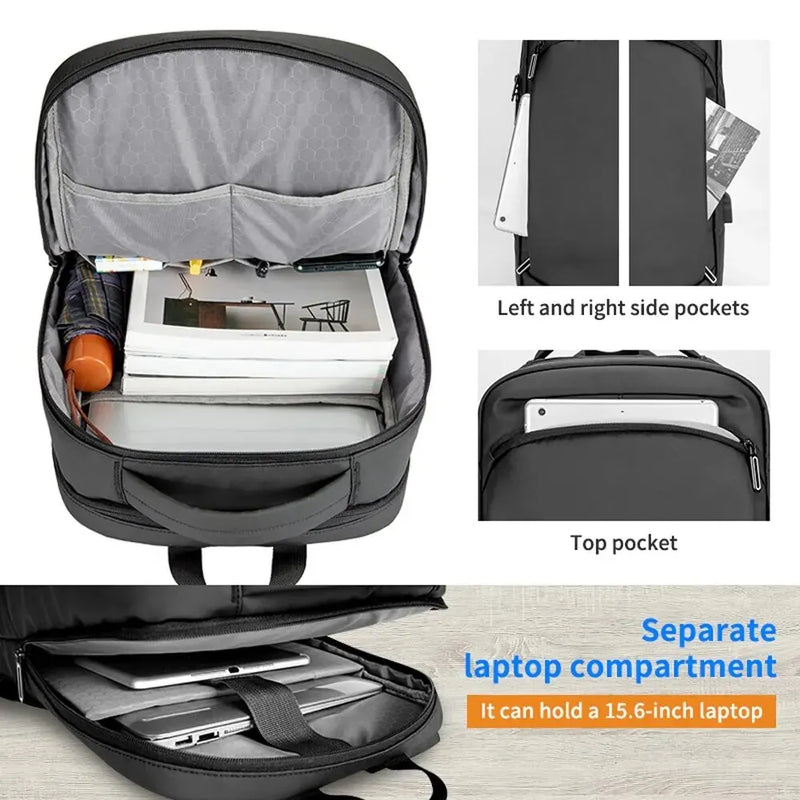 Mochila Preta / Cinza, 16.5 polegadas, Viagem, Escola, Negócios, USB Laptop