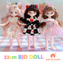 Boneca Kawaii Móvel de Menina com Cabelo Macio, Brinquedo BJD, Roupas da Moda, Vestir, Presente de Aniversário, 15 Articulações, 23cm