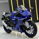 Yamaha R1 Modelo de motocicleta com luz e som, brinquedos de carros, metais, veículo para crianças, presentes, escala 1:12