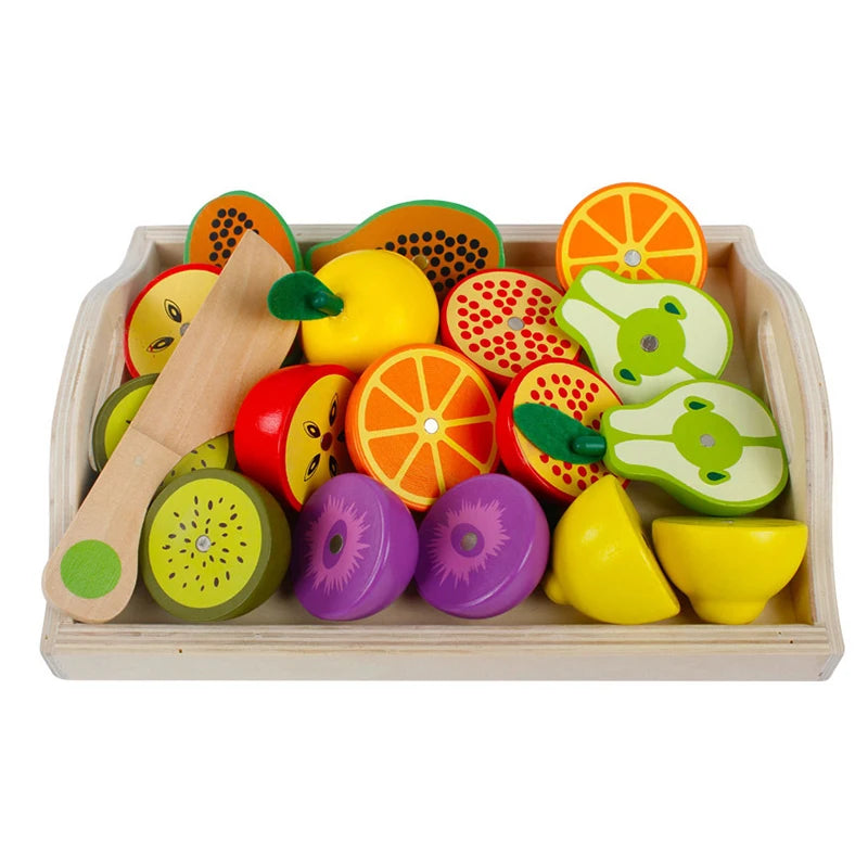 Cozinha de madeira Finja Brinquedo para Crianças, Jogo Clássico, Brinquedo Educativo Montessori, Corte de Frutas, Conjunto Vegetal, Presente Kids