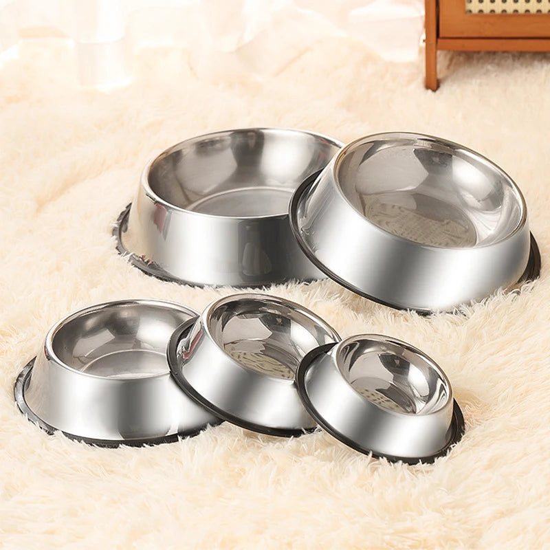 Tigela de Aço Inoxidável Antiderrapante para Pets – 6 Tamanhos, Resistente e Fácil de Limpar