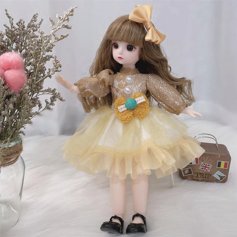 Boneca com olhos castanhos 3D com roupas e sapatos para meninas, boneca Bjd, 12 articulações móveis, 1/6 vestido de menina, brinquedos para crianças, presente infantil, 30cm