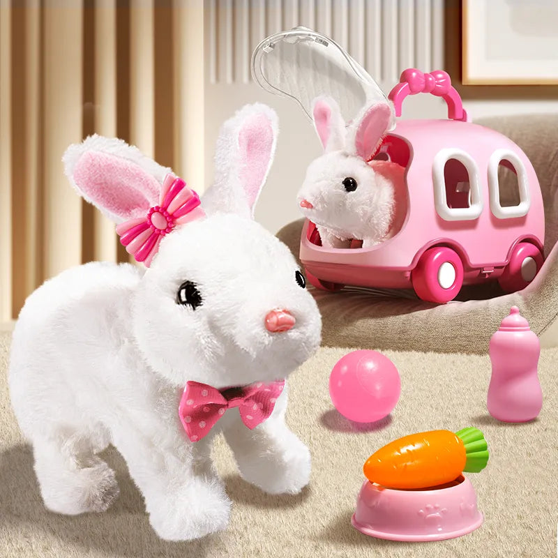 Brinquedos de pelúcia, coelho fofo para crianças, animal de estimação eletrônico com som, trocar roupas, brinquedos para crianças pequenas
