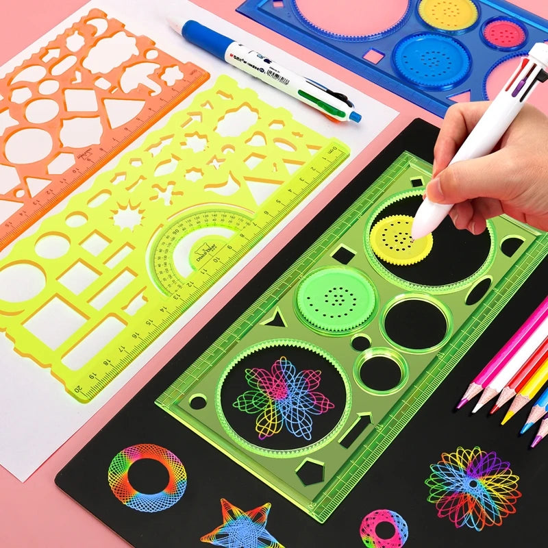 Conjunto de Estênceis de Desenho Geométrico Spirograph – Criatividade e Educação para Crianças