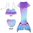 Conjunto de 3 Peças de Fantasia de Sereia para Meninas - Maiô Infantil para Festa na Piscina e Cosplay (4 a 13 anos)