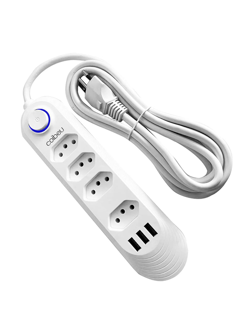 Extensão Elétrica 2M 110-220V com USB e USB-C – Ideal para PC e Eletrônicos