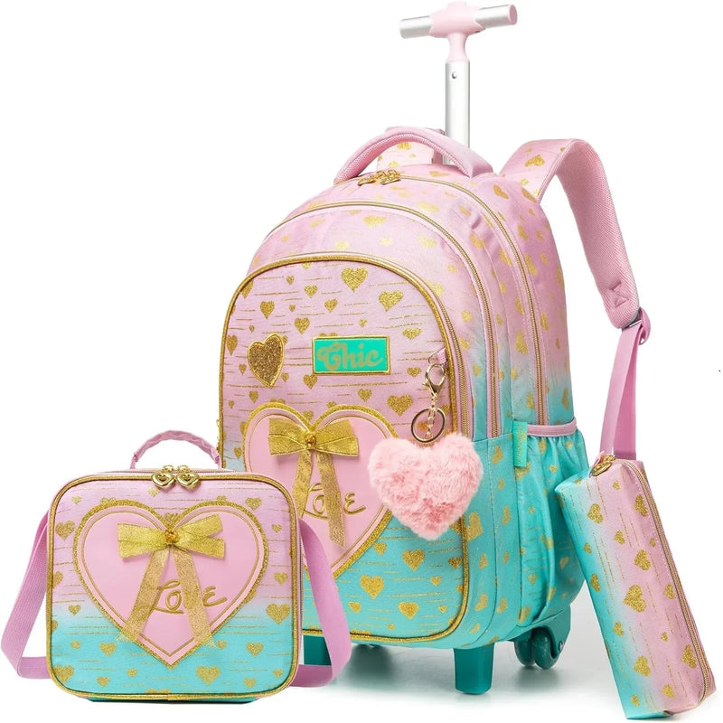 Conjunto de Mochila Escolar com Rodinhas para Meninas