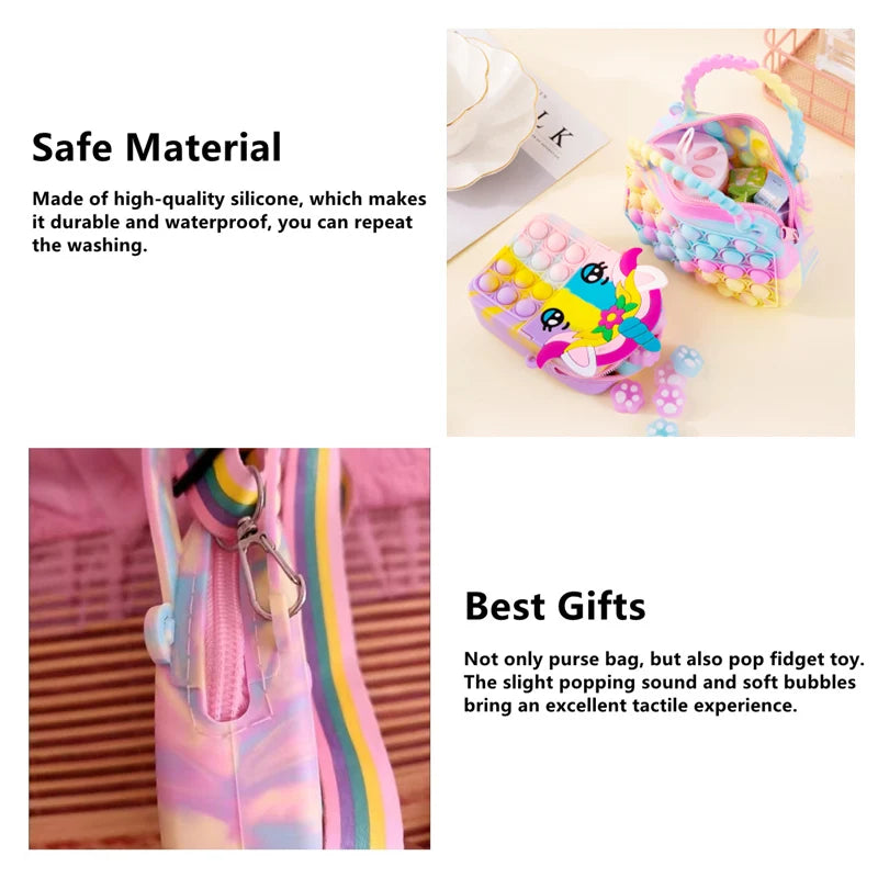Pop bolsa de silicone sensorial push pop bolha saco crossbody antiestresse brinquedos reliver autismo bolsa moeda para crianças