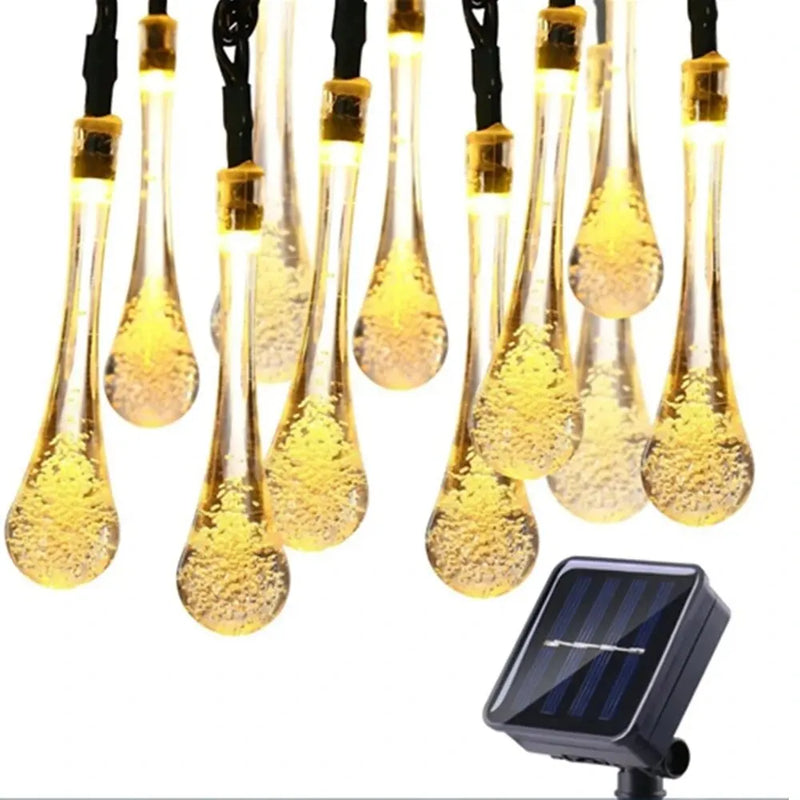 Luzes de Cordão Solar com Gotas de Água – Decoração ao Ar Livre para Natal, Casamentos e Festas no Jardim
