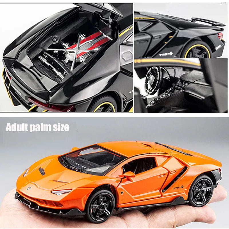 Modelo de Carro em Miniatura para crianças, metal, puxar para trás, carro esportivo, ornamento com para abrir a porta, presente criativo, brinquedos, escala 1:32