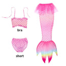 Conjunto de 3 Peças de Fantasia de Sereia para Meninas - Maiô Infantil para Festa na Piscina e Cosplay (4 a 13 anos)