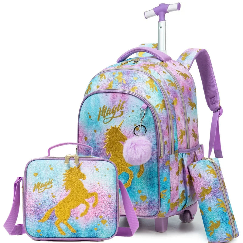 Conjunto de Mochila Escolar com Rodinhas para Meninas