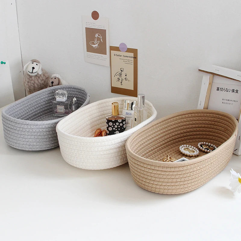 Caixa de armazenamento de artigos diversos de mesa, cesta tecida à mão, organizador de brinquedos infantis, artigos de papelaria de escritório, cosméticos, acessórios