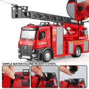 Caminhão de bombeiros fundido de metal, caminhão de bombeiros de brinquedo com pulverização de água com som e luz simulados, resgate retrátil