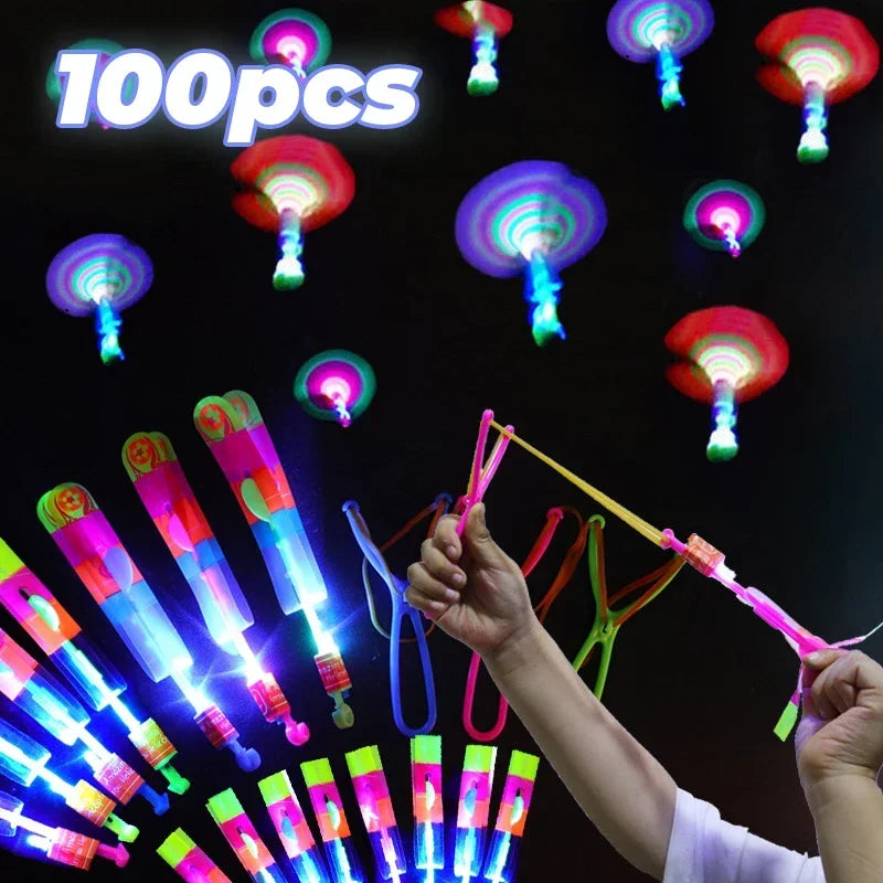 Incrível luz LED, brinquedo de helicóptero voando, luz LED, borracha catapulta, presente divertido, festa, 1, 3, 5, 10, 20, 50, 100pcs