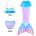 Conjunto de 3 Peças de Fantasia de Sereia para Meninas - Maiô Infantil para Festa na Piscina e Cosplay (4 a 13 anos)