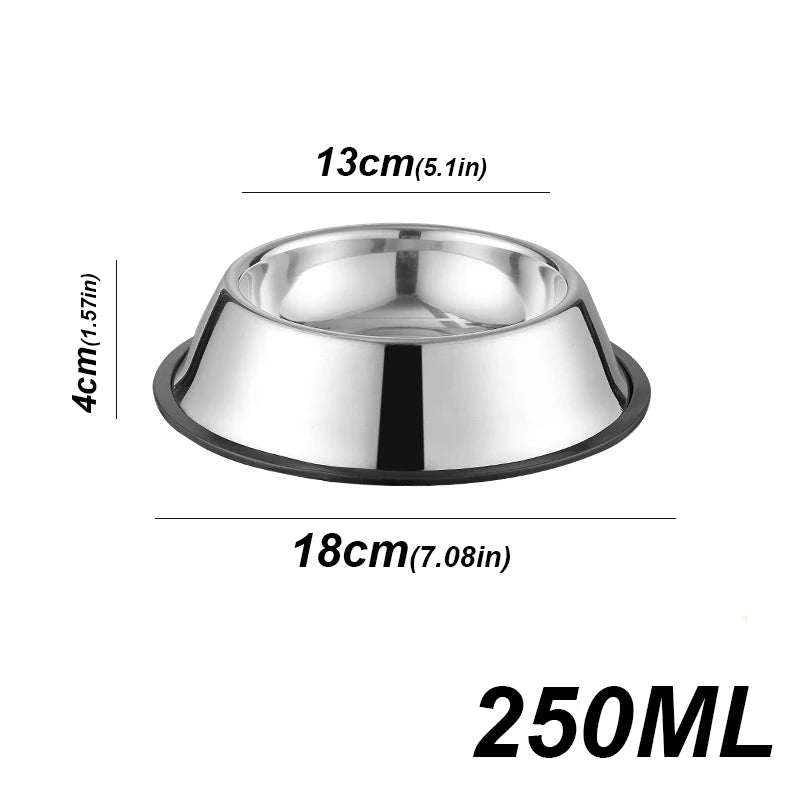 Tigela de Aço Inoxidável Antiderrapante para Pets – 6 Tamanhos, Resistente e Fácil de Limpar
