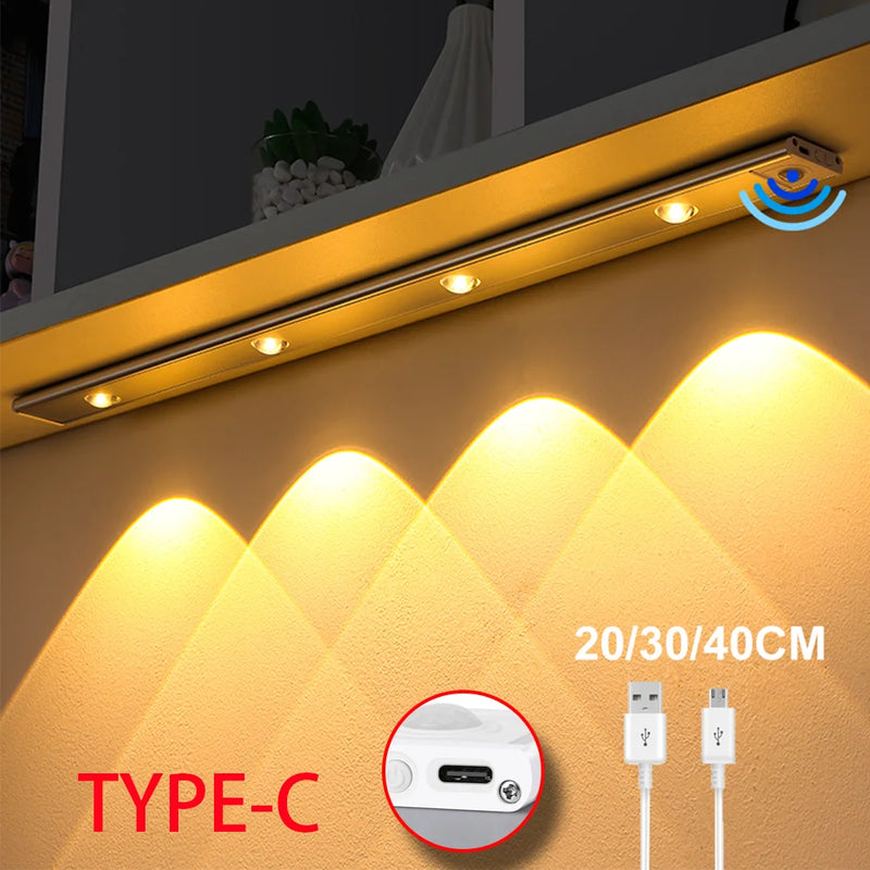 Luzes Sensor de movimento LED, sem fio, ultra fino, luz noturna USB, luz para armário, cozinha, quarto, guarda-roupa, iluminação interior