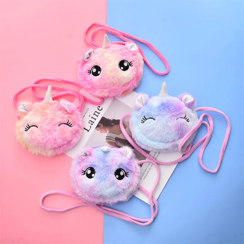 Bolsa de pelúcia criativa para crianças, desenhos animados, bolsas redondas, bolsa de unicórnio, tendência,1pc