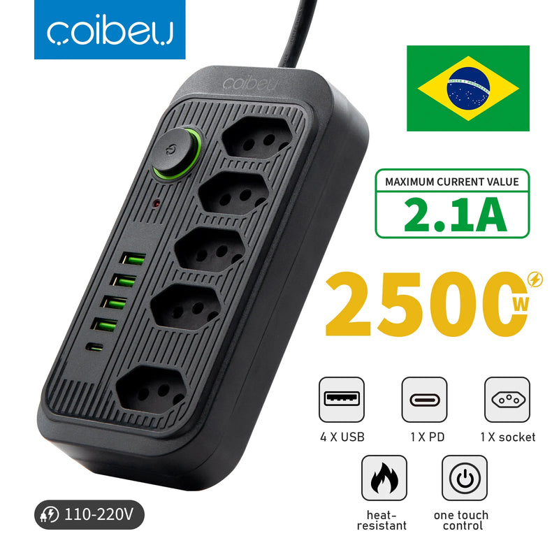 Extensão Elétrica 2M 110-220V com USB e USB-C – Ideal para PC e Eletrônicos