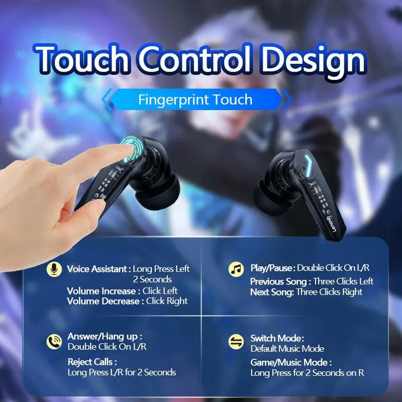 Fone de ouvido Lenovo-GM2 Pro Sem Fio In-Ear Bluetooth 5.3, Para jogos, música, Baixa Latência, Modo Duplo