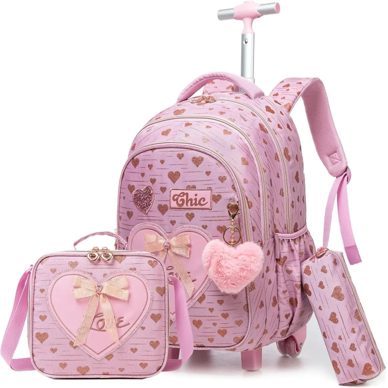 Conjunto de Mochila Escolar com Rodinhas para Meninas