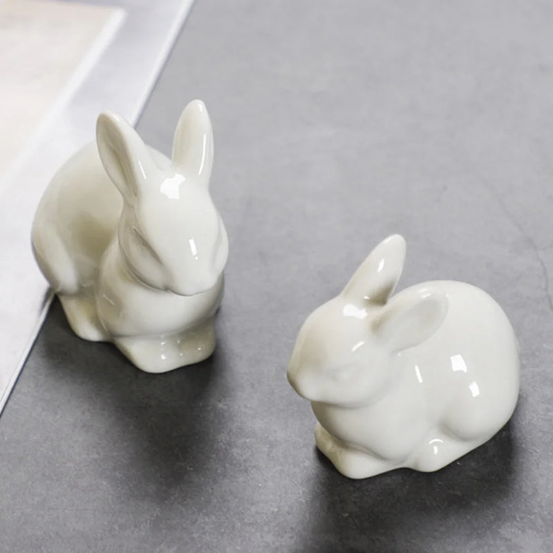 Miniatura de Coelho em Cerâmica – Decoração Encantadora para Casa, Presente de Páscoa e Artesanato