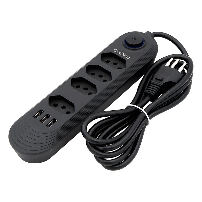 Extensão Elétrica 2M 110-220V com USB e USB-C – Ideal para PC e Eletrônicos