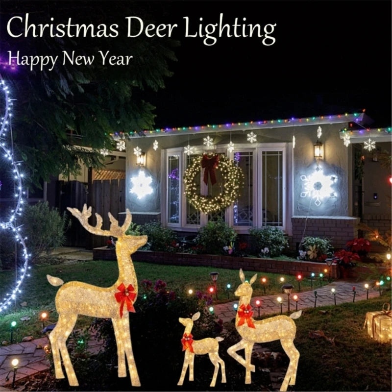 Decorações de jardim ao ar livre com luzes LED brilhantes, iluminação de veados de Natal, estátuas de rena, luzes, material acrílico