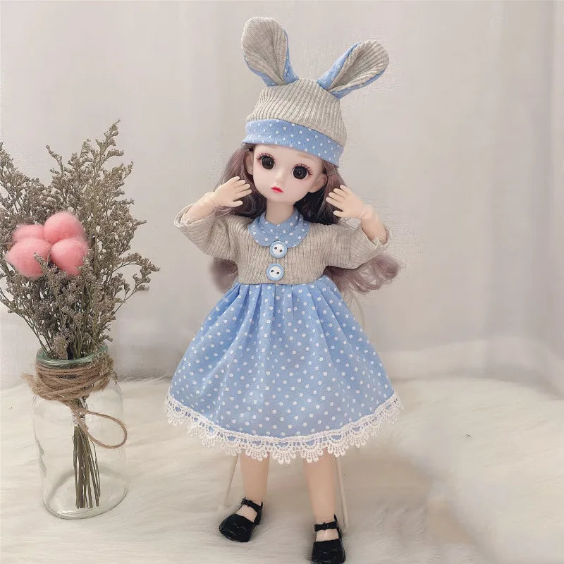 Boneca com olhos castanhos 3D com roupas e sapatos para meninas, boneca Bjd, 12 articulações móveis, 1/6 vestido de menina, brinquedos para crianças, presente infantil, 30cm