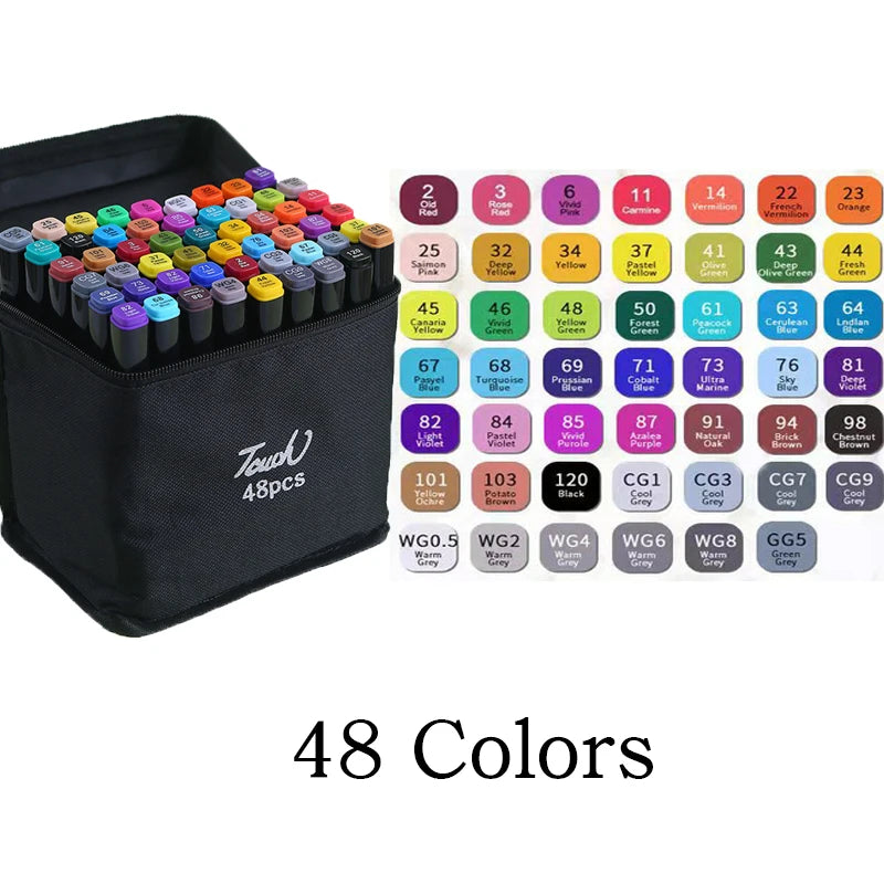 Conjunto de Marcadores Artísticos à Base de Óleo – 24, 36, 48 ou 60 Cores, Dupla Ponta para Desenho, Graffiti e Manga