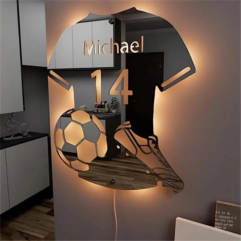 Luminária LED Espelhada Personalizada – Camisa de Futebol com Nome e Número