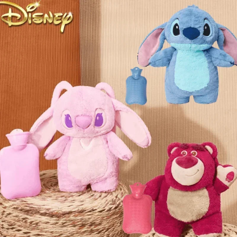 Bolsa Térmica com Pelúcia Stitch, Angel e Lotso - Garrafa de Água Quente Portátil para Mãos Quentes no Inverno