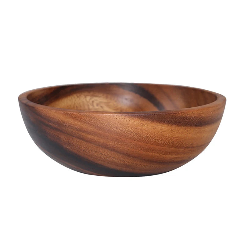 Tigela de madeira de acácia estilo japonês, utensílios de mesa de madeira para uso doméstico e bacia, prato de frutas, salada, tigela inteira de sopa de madeira