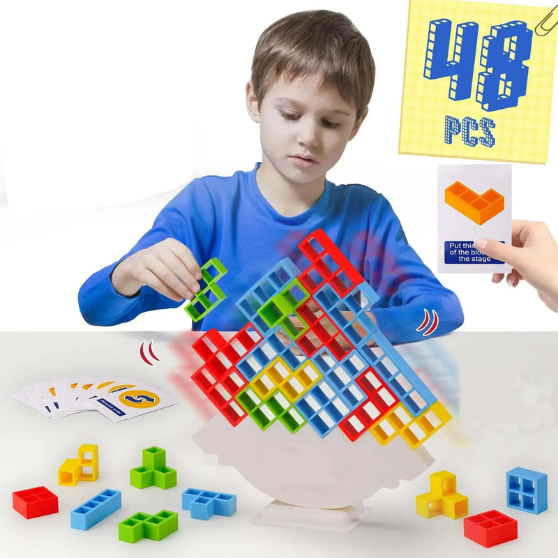 Blocos de construção de equilíbrio empilhados para crianças, brinquedo desktop, jogo de pilha, swing, 48 blocos