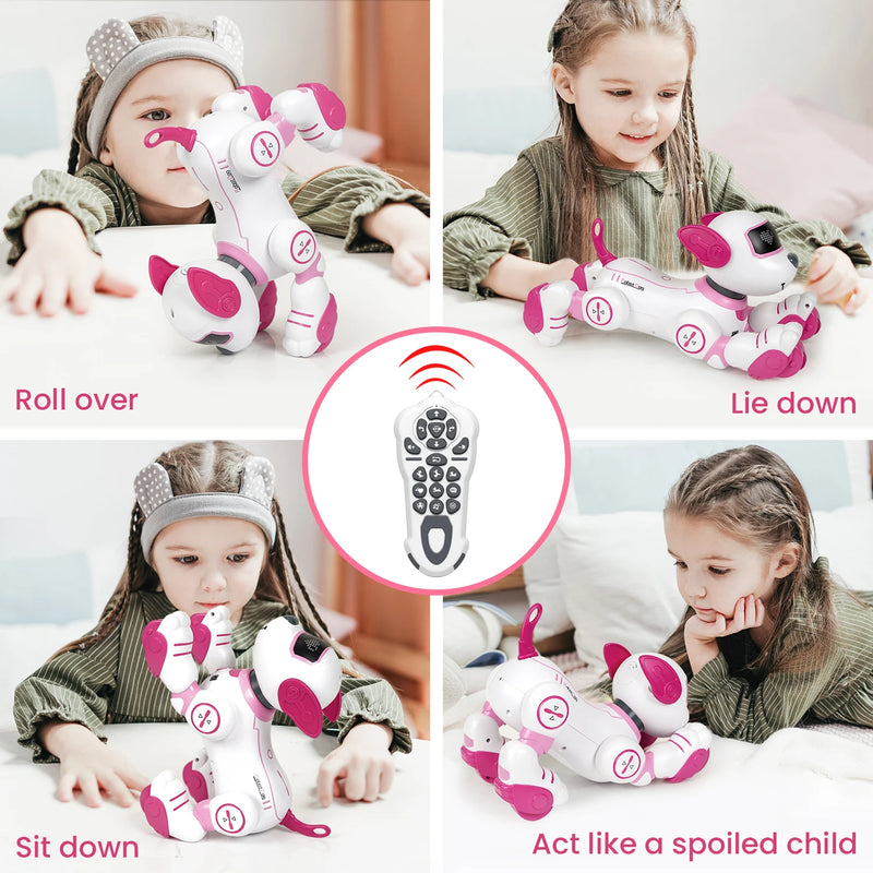 Brinquedo de cachorro robô RC, cão eletrônico, toque inteligente, controle remoto, pet elétrico para crianças, brinquedos