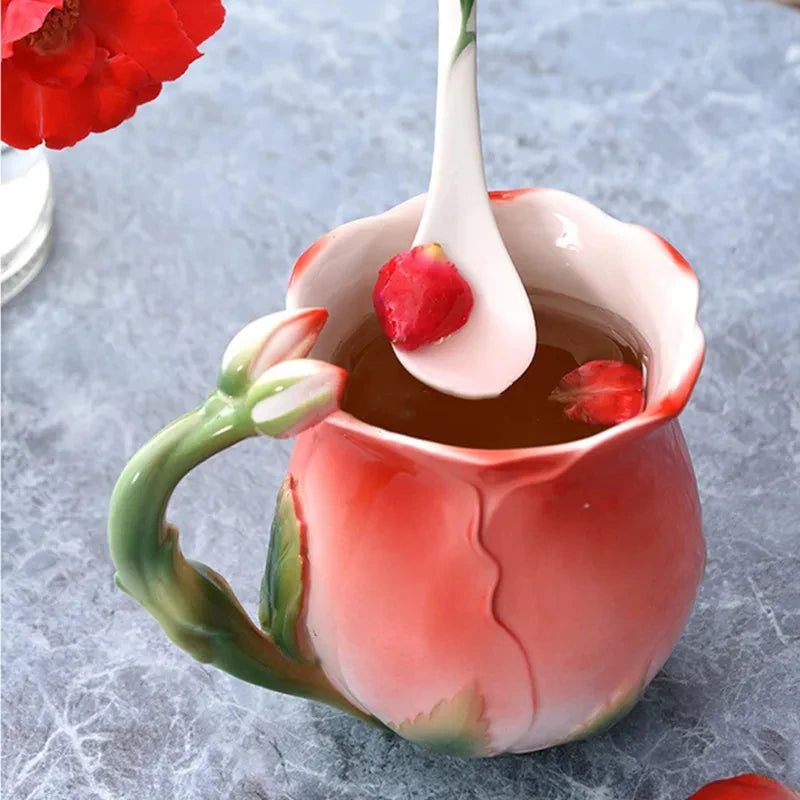 Caneca De Café De Cerâmica Floral Criativa, Xícaras em forma de flores 3D, Copos, 4 cores, Cozinha