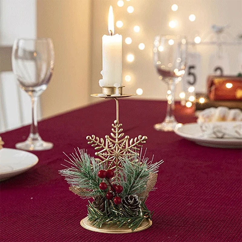 Suporte para Velas de Natal – Porta-Velas em Forma de Papai Noel, Rena e Árvore em Ferro Dourado para Decoração de Mesa