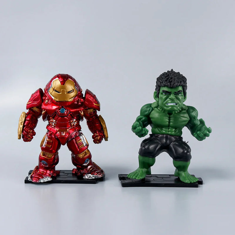 8 Pcs/Pack Super Hero Q Ver. Figure Iron Spider Man Thor Black Panther Hulk 10cm Character Model Dolls Car Ornaments