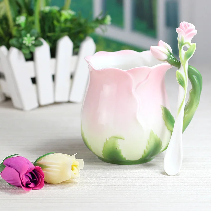 Caneca De Café De Cerâmica Floral Criativa, Xícaras em forma de flores 3D, Copos, 4 cores, Cozinha