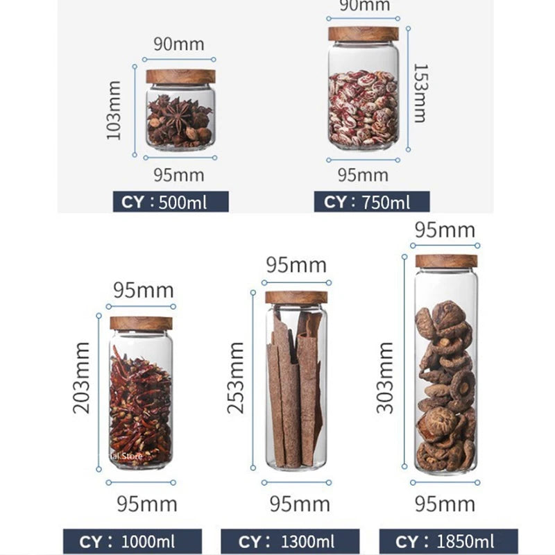 Vidro para alimentos com tampa, armazenamento de cozinha, frascos, recipiente para grãos