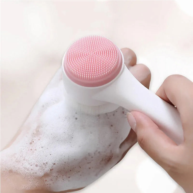 Dupla face Silicone Facial limpeza escova, massagem manual, cerdas macias esfoliante, lavagem facial, 3D