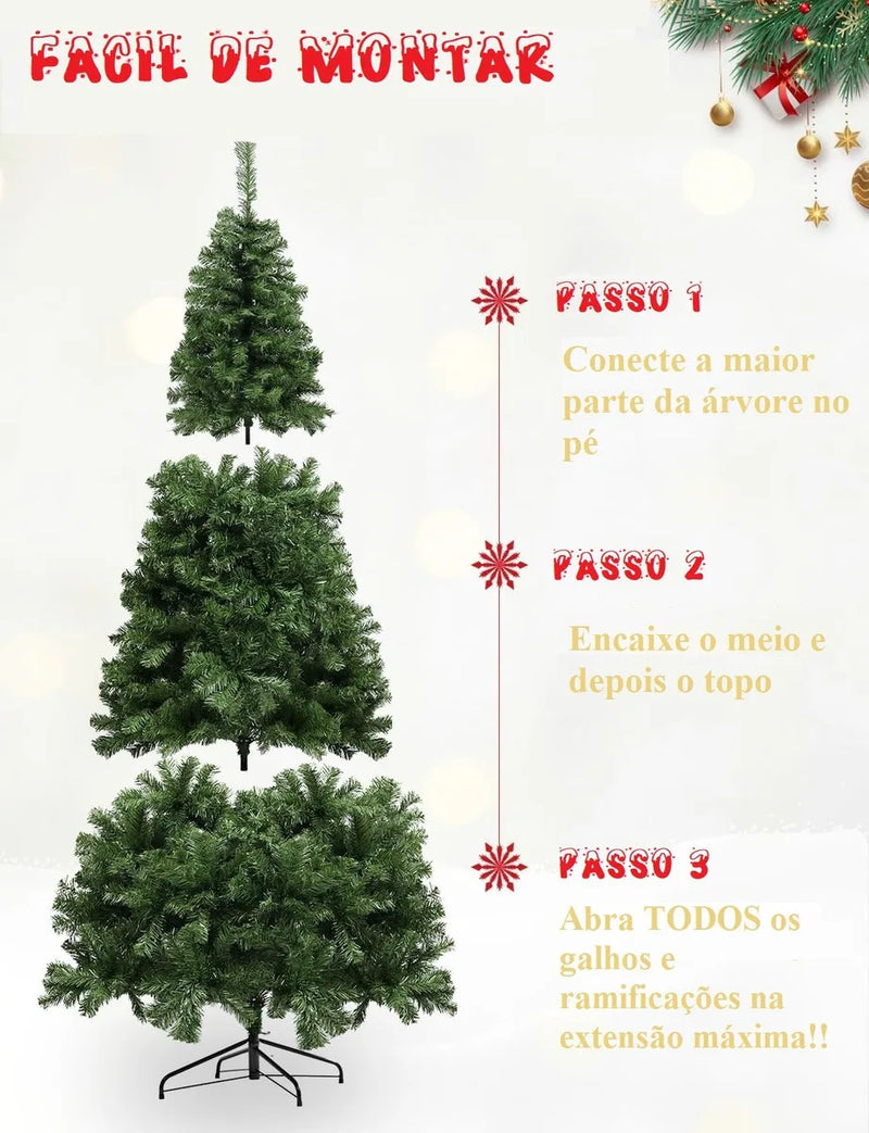 Árvore de Natal Natural 2,10m - 1200 Ramos Gigantes com Base de Ferro