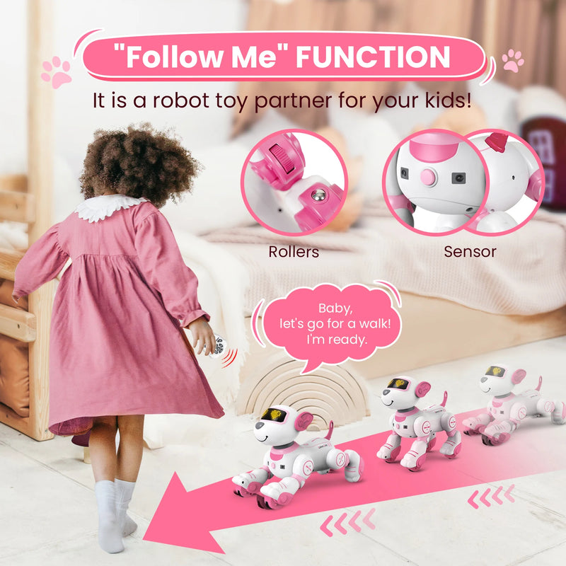 Brinquedo de cachorro robô RC, cão eletrônico, toque inteligente, controle remoto, pet elétrico para crianças, brinquedos