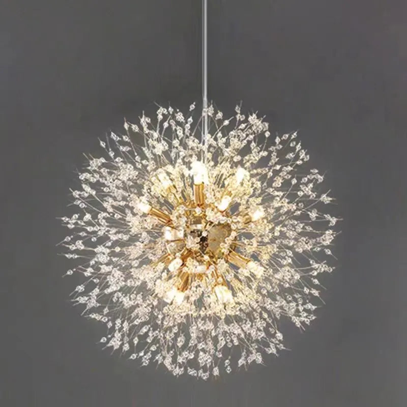 Lustre de cristal de estrela moderno, iluminação LED dente de leão, restaurante, sala estar, luminária dinamarquesa